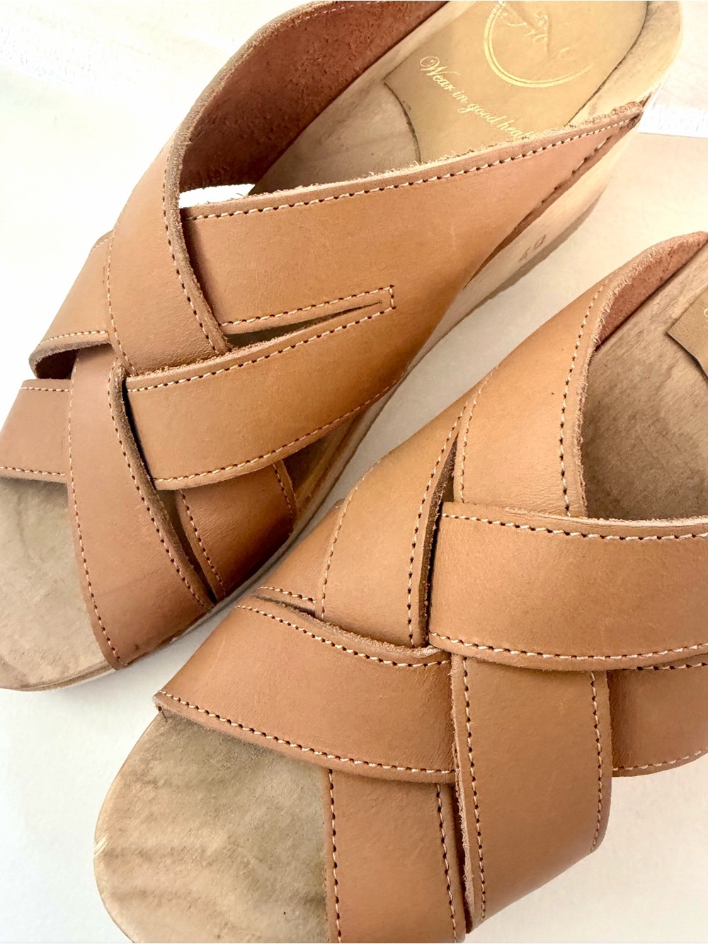 NO.6 Basket Clog on Mid Wedge in Desert Tan Leather - Picture 4 of 7